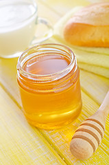 Image showing honey,bread and milk