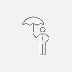 Image showing Businessman with umbrella line icon.