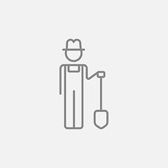 Image showing Farmer with shovel line icon.