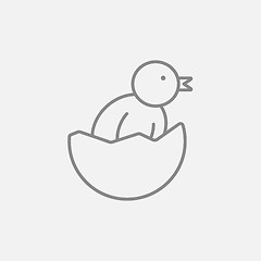 Image showing Chick peeking out of egg shell line icon.