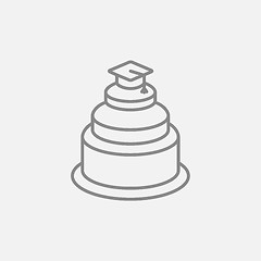 Image showing Graduation cap on top of cake line icon.