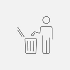 Image showing Man throwing garbage in a bin line icon.