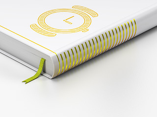 Image showing Timeline concept: closed book, Hand Watch on white background