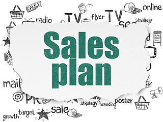 Image showing Marketing concept: Sales Plan on Torn Paper background