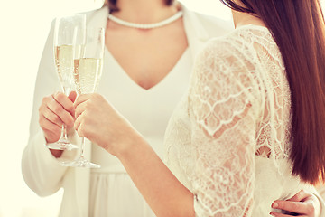 Image showing close up of lesbian couple with champagne glasses