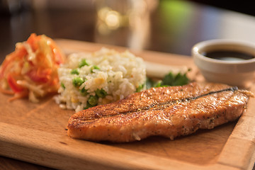 Image showing Grilled salmon with rice