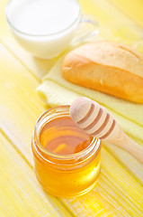 Image showing honey,bread and milk