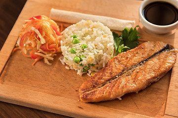 Image showing Grilled salmon with rice