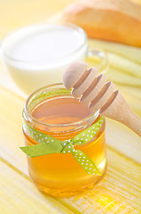 Image showing honey,bread and milk