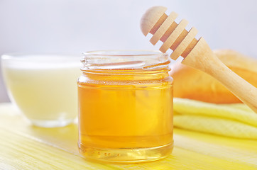 Image showing honey,bread and milk