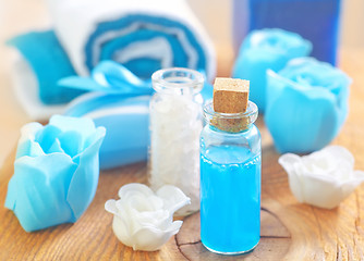 Image showing sea salt,soap and oil