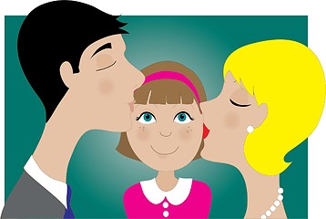 Image showing Parents and Child Kiss