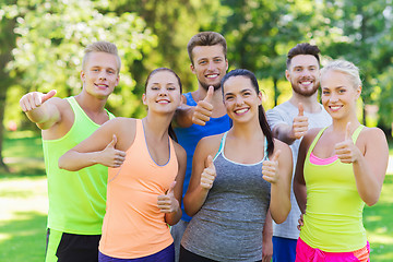 Image showing group of happy sporty friends showing thumbs up