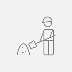 Image showing Man with shovel and hill of sand line icon.