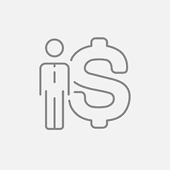 Image showing Businessman standing beside dollar symbol line icon.