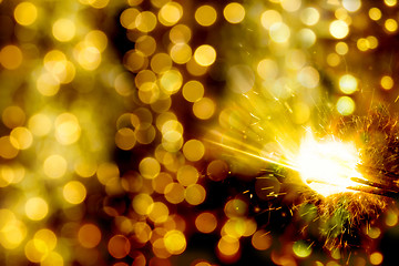 Image showing bokeh christmas lights and sparkler