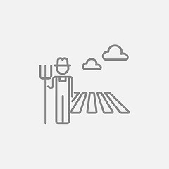 Image showing Farmer with pitchfork line icon.