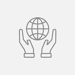 Image showing Two hands holding globe line icon.