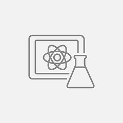 Image showing Atom sign drawn on board and flask line icon.