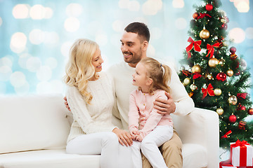 Image showing happy family at home with christmas tree