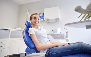 Image showing happy patient girl at dental clinic office