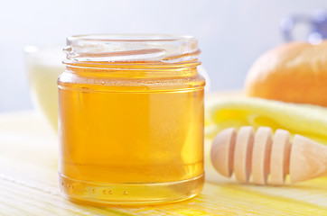 Image showing honey,bread and milk