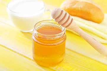 Image showing honey,bread and milk