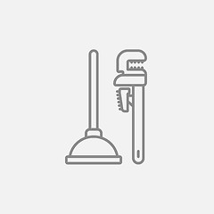 Image showing Pipe wrenches and plunger line icon.