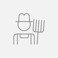 Image showing Farmer with pitchfork line icon.