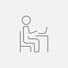 Image showing Businessman working at his laptop line icon.