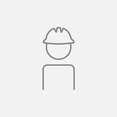 Image showing Worker wearing hard hat line icon.