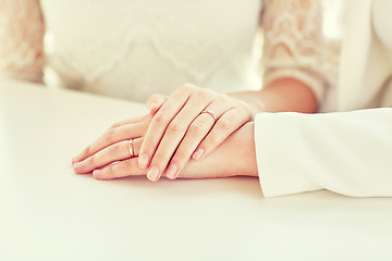 Image showing close up of happy married lesbian couple hugging