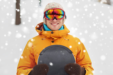 Image showing happy young man in ski goggles outdoors