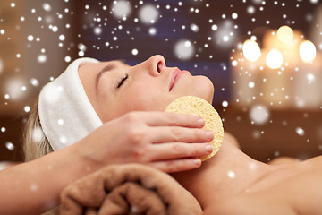 Image showing close up of woman having face cleaning in spa