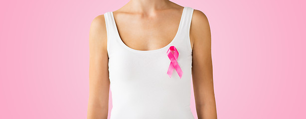 Image showing woman with pink cancer awareness ribbon