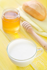 Image showing honey,bread and milk