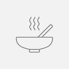 Image showing Bowl of hot soup with spoon line icon.