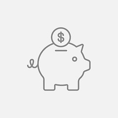 Image showing Piggy bank with dollar coin line icon.