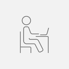 Image showing Student sitting on chair in front of laptop line icon.