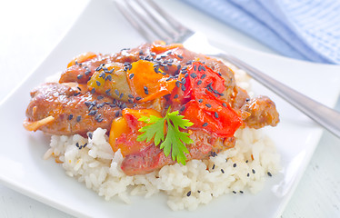 Image showing boiled rice with meat and vegetables