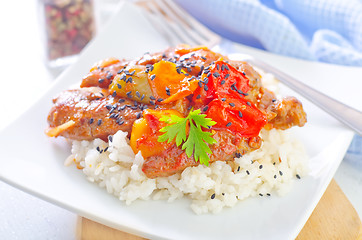 Image showing boiled rice with meat and vegetables