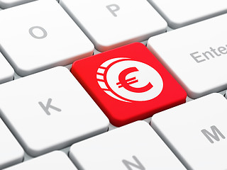 Image showing Currency concept: Euro Coin on computer keyboard background