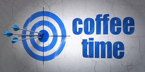 Image showing Time concept: target and Coffee Time on wall background