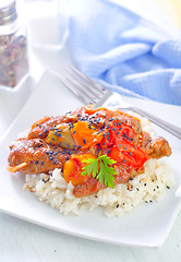 Image showing boiled rice with meat and vegetables