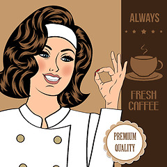 Image showing coffee advertising banner with a beautiful lady