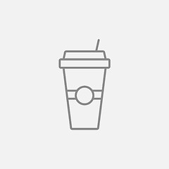 Image showing Disposable cup with drinking straw line icon.