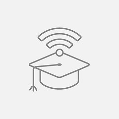 Image showing Graduation cap with wi-fi sign line icon.