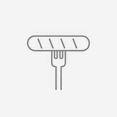 Image showing Sausage on fork line icon.