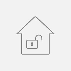 Image showing House with open lock line icon.