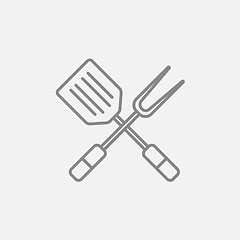 Image showing Kitchen spatula and big fork line icon.